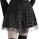 PUNK RAVE DAILY Women Gothic Skirts Women Goth Mini Plaid Skirt with Tulle Punk Dunk High Waist A-Line Party Skirt